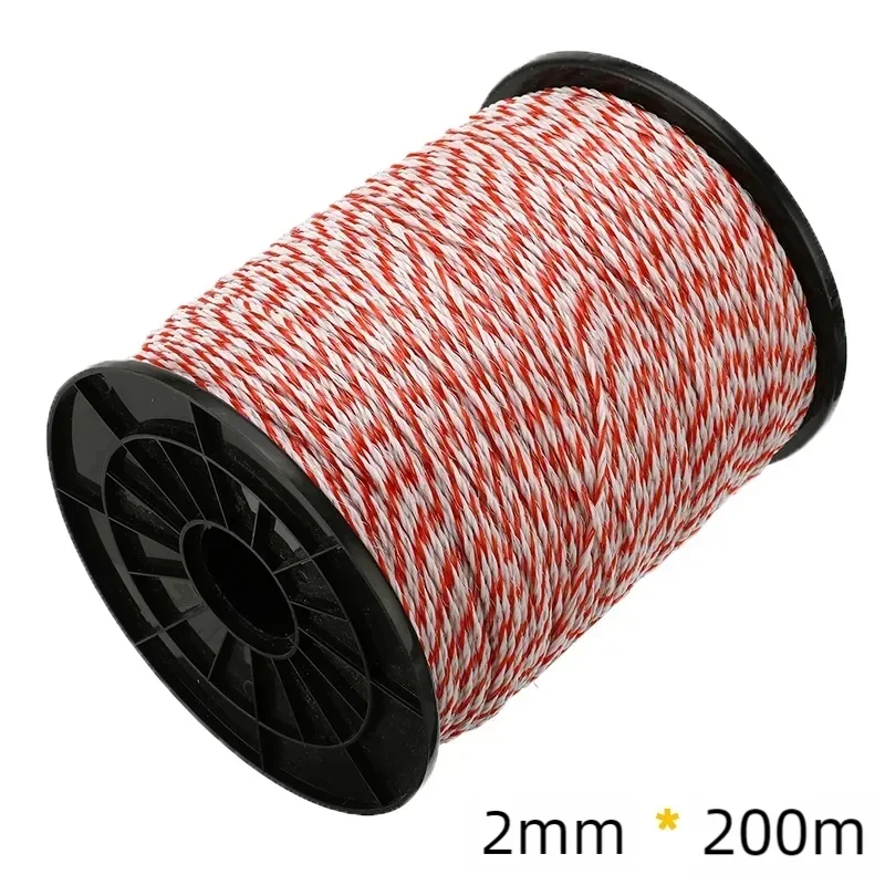 200m/500m Roll Electric Fence Rope Red White Polywire with Steel Poly Rope for Horse Animal Fencing Ultra Low Resistance Wire