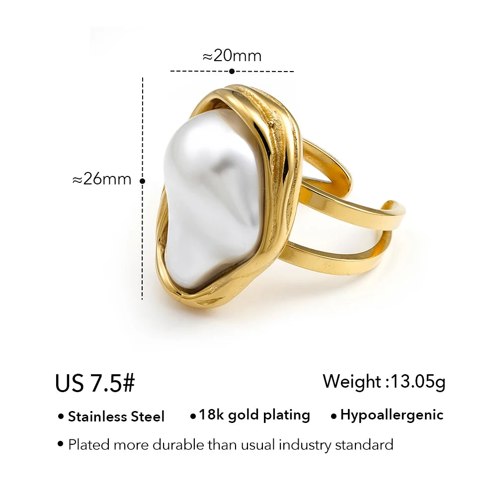 ENFASHION Anillos Mujer Irregular Shape Pearl Open Ring For Women Stainless steel 18K Plated Gold Fashion Jewelry Dating R254507