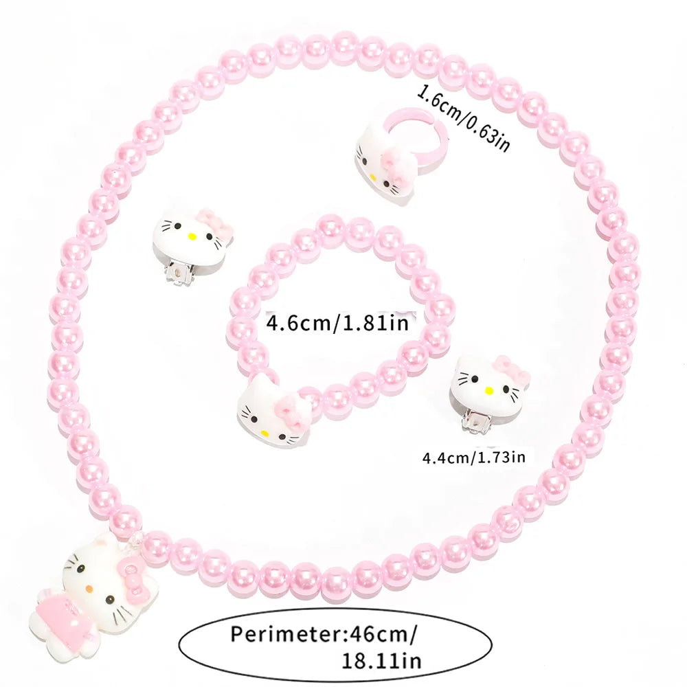4pcs/set Cartoon Kawaii Hello Kitty Necklace and Hairclips.