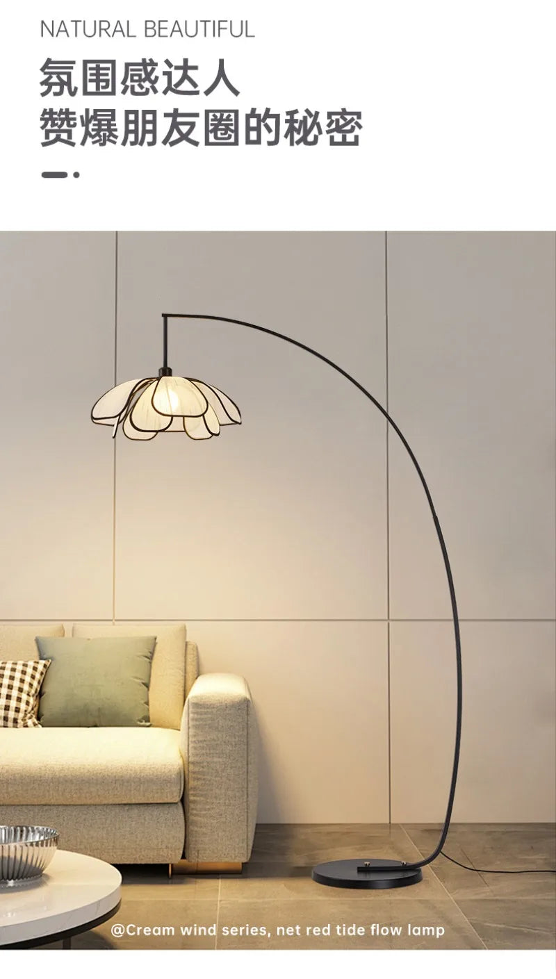 Retro Flower Floor Lamp Japanese Style Living Room Bedroom Fishing Light Modern Luxury Creative Home Decoration Accessories