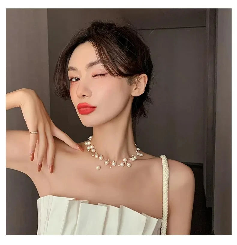 French Style Light Luxury Elegant Niche Design Pearl Multi-layer Pendant Necklace Fashion Women Sweet Jewelry Accessories