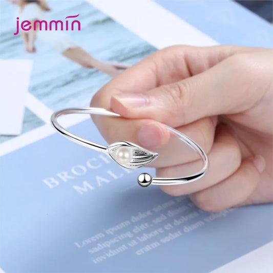Fashion Cute Leaf And Pearls Chain Bracelets for Women 925 Sterling Silver Adjustbale Cuff Bracelet Bangle Jewelry