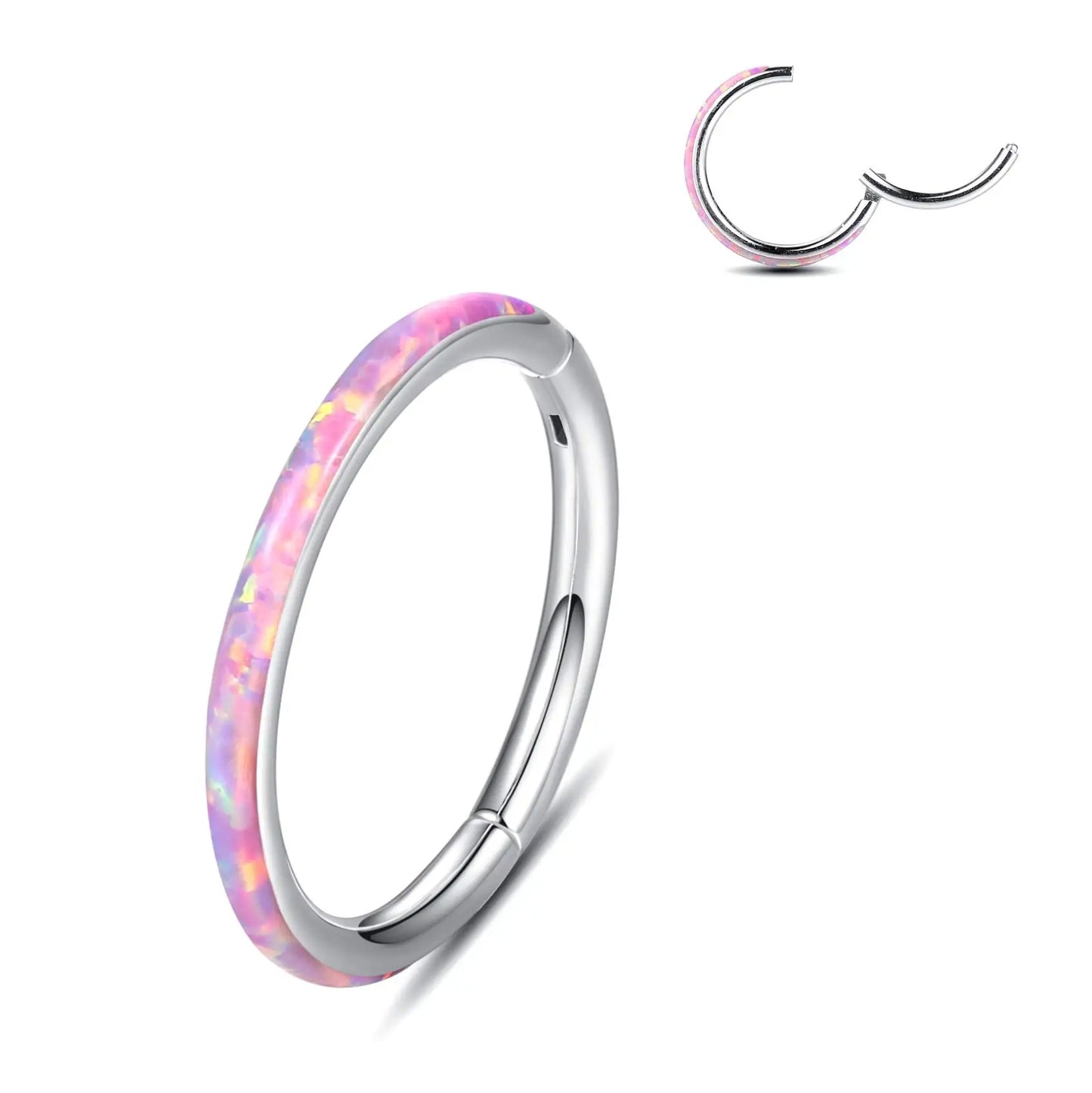Opal Hinged Nose Ring Hoop Women Septum Hoop Ring Tragus Rook Ring Piercing Jewelry Lip Labret Ring Clicker Cartilage Earrings