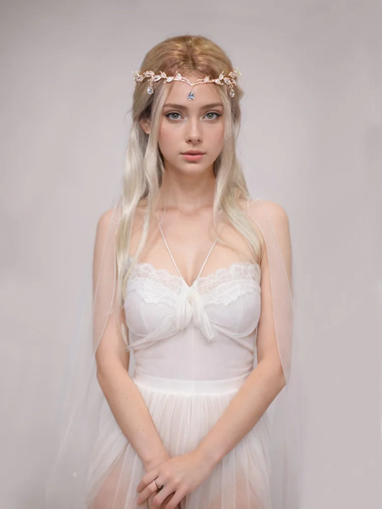 Vintage Fairy Crown Tiaras Crystal Leaves Elf Tiara Bandana Hair Accessories for Women Costume Hair Jewelry