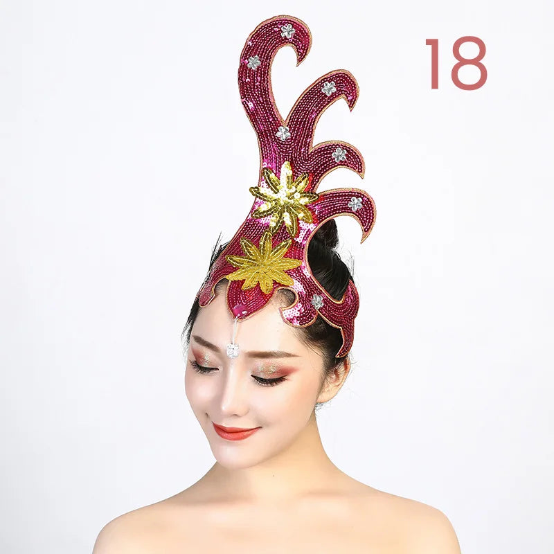 Women Yangko Folk Dance Tiara Dance Classical Dance Head Flower Headdress Opening Dance Show Stage Performance Hair Accessories