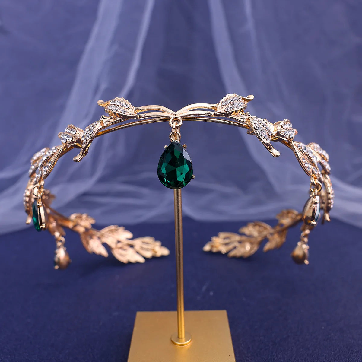 Vintage Black Emerald Green Fairy Rhinestone Crowns Tiaras Crystal Leaf Elf Tiara Bandana Hair Accessories Women Costume Jewelry