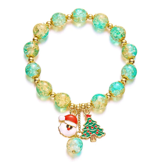 Trendy Christmas Bracelet for Women Men Sweet Handmade Crystal Beaded Santa Claus Tassel Bracelet New Year Party Jewelry Gifts