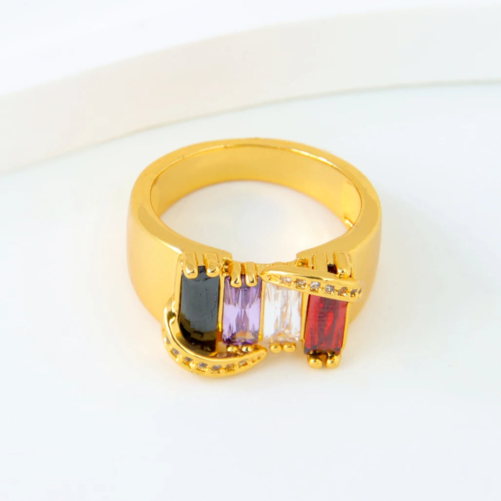 Dubai Fashion Zirconia Rings 21k Gold Plated Arabic Muslim Punk Hip Hop Ring Moroccan Women Bridal Wedding Party Jewelry