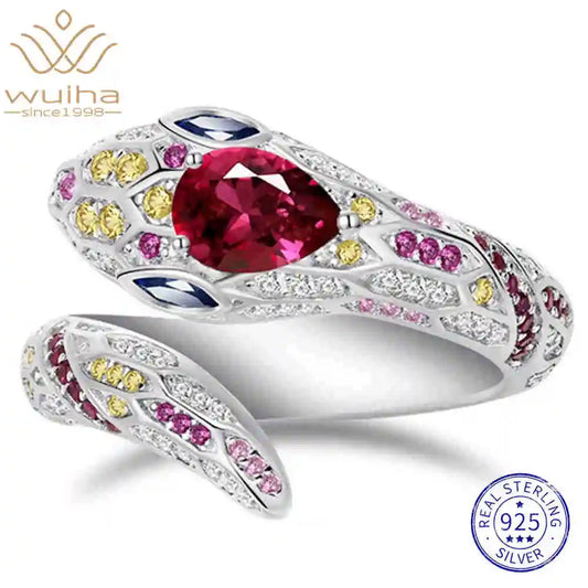 WUIHA Vintage 925 Sterling Silver 5 * 7 MM Lab Sapphire Ruby High Carbon Diamonds Gemstone Wedding Engagement Ring Fine Jewelry