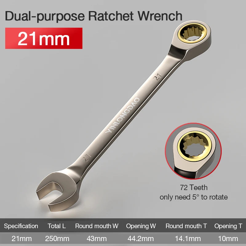 Universal Key Ratchet Wrench 72 Tooth Gear Ring Torque Socket Wrench Metric Ratchet Spanners Car Repair Mechanical Tools