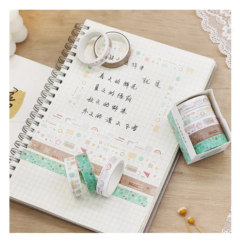 5 PCS Kawaii Washi Tapes Set Scrapbooking Stickers Supplies Japanese Cute korean stationery Journaling Aesthetic Masking tape