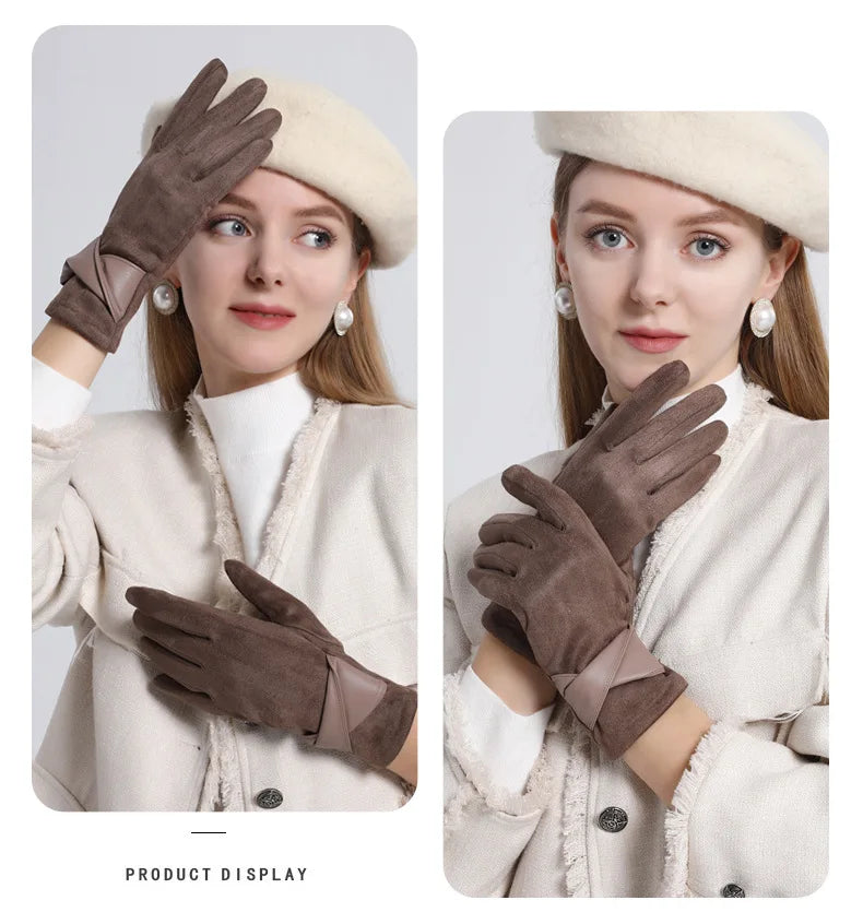 Winter gloves for women suede cold-proof and warm gloves for women plus velvet thickened gloves touch screen gloves