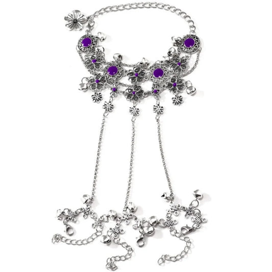 Fashion Flower Bell Bracelet Bohemian Silver Color Vintage Bracelet Hand Rings Jewelry Hand Chain Ladies