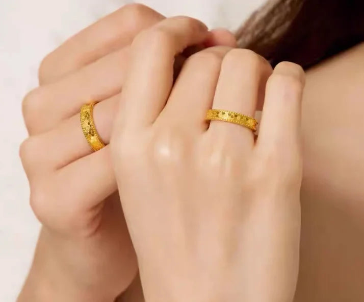real gold 999 wedding  jewelry fine gold wedding rings for couples 24k pure gold finger ring for lovers