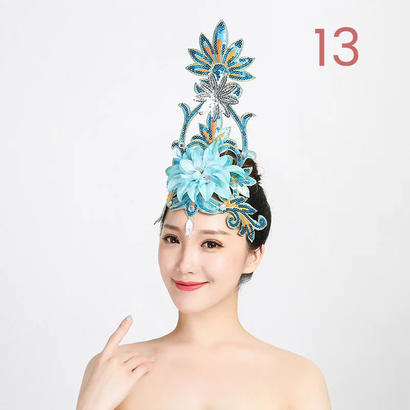 Women Yangko Folk Dance Tiara Dance Classical Dance Head Flower Headdress Opening Dance Show Stage Performance Hair Accessories