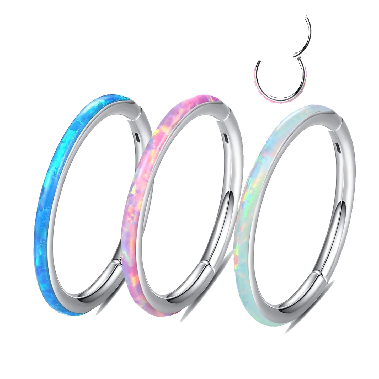 Opal Hinged Nose Ring Hoop Women Septum Hoop Ring Tragus Rook Ring Piercing Jewelry Lip Labret Ring Clicker Cartilage Earrings