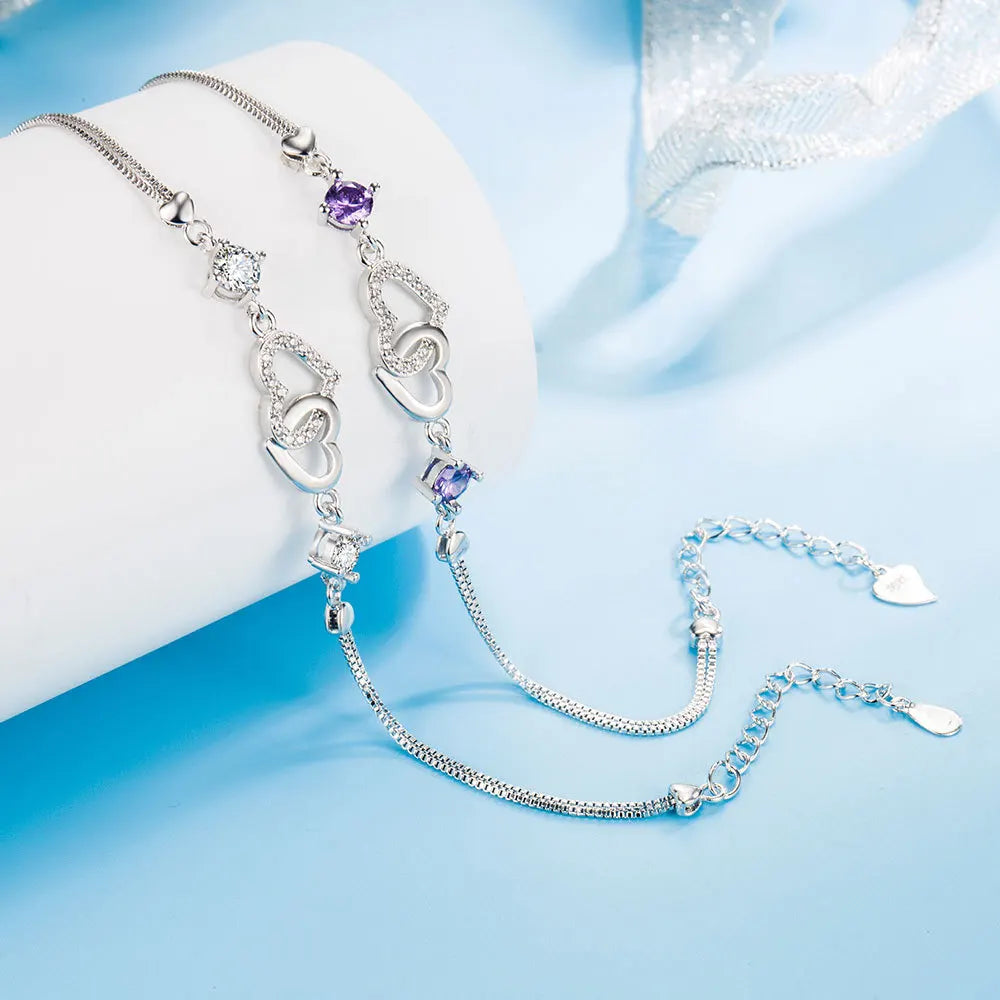 Real Gorgeous Silver Bracelet Inlaid With Natural Amethyst GemStone Charm