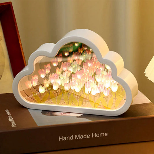 1pc Handmade DIY Clouds Tulip Lamps LED Night Light Mirror Table Lamps Bedroom Ornaments Decoration Flower Sea Atmosphere Lamp (Free Shipping) 💝💖🌹 (Free Shipping) 💝💖🌹