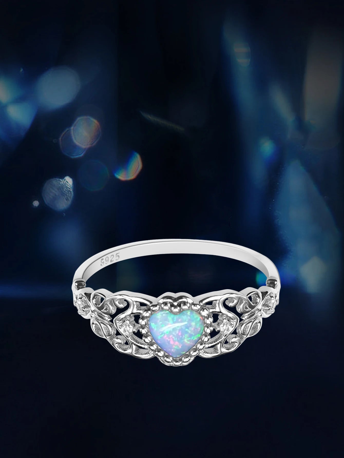 Opal Ring Heart Rings for Women 925 Sterling Silver Ring Engagement Birthday Gift for Woman