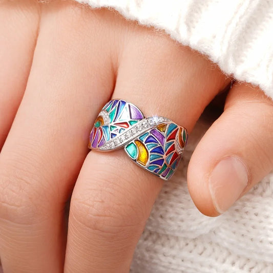 Colorful Handmade Enamel Style Silver Ring Fashion