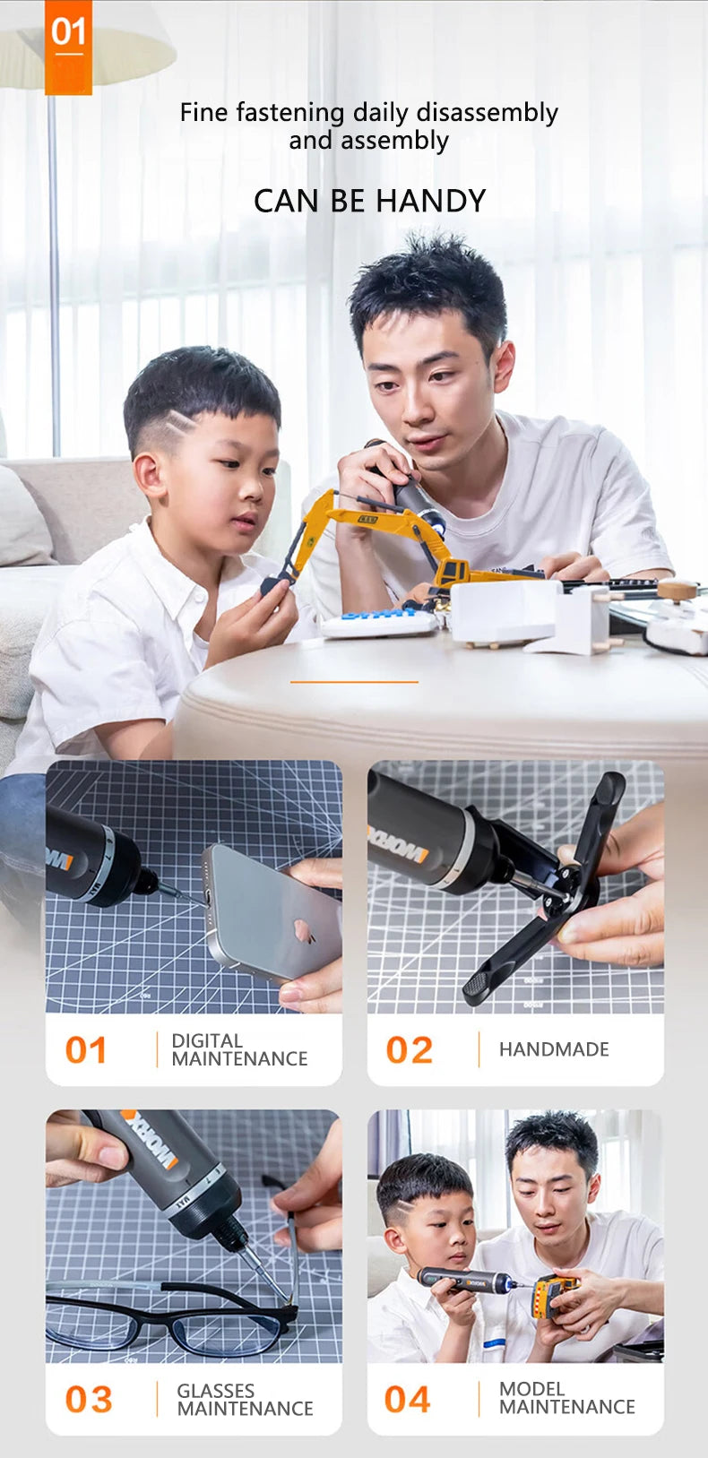 Electrical Screwdriver Set Worx 4V WX242 Smart Cordless Electric Screwdrivers USB Rechargeable Handle 30 Bit Sets Tools