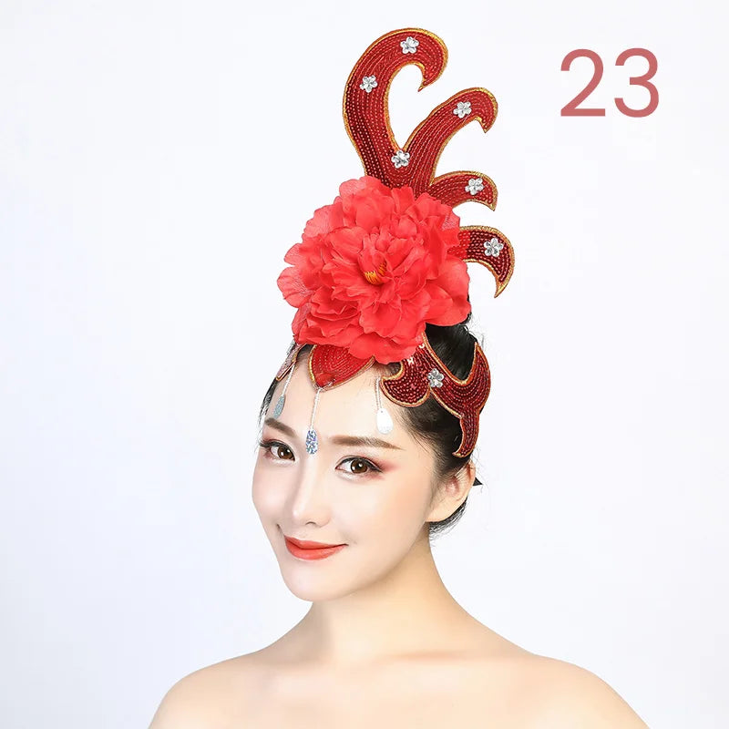 Women Yangko Folk Dance Tiara Dance Classical Dance Head Flower Headdress Opening Dance Show Stage Performance Hair Accessories