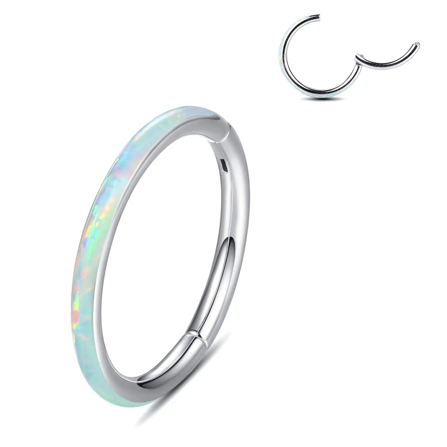 Opal Hinged Nose Ring Hoop Women Septum Hoop Ring Tragus Rook Ring Piercing Jewelry Lip Labret Ring Clicker Cartilage Earrings