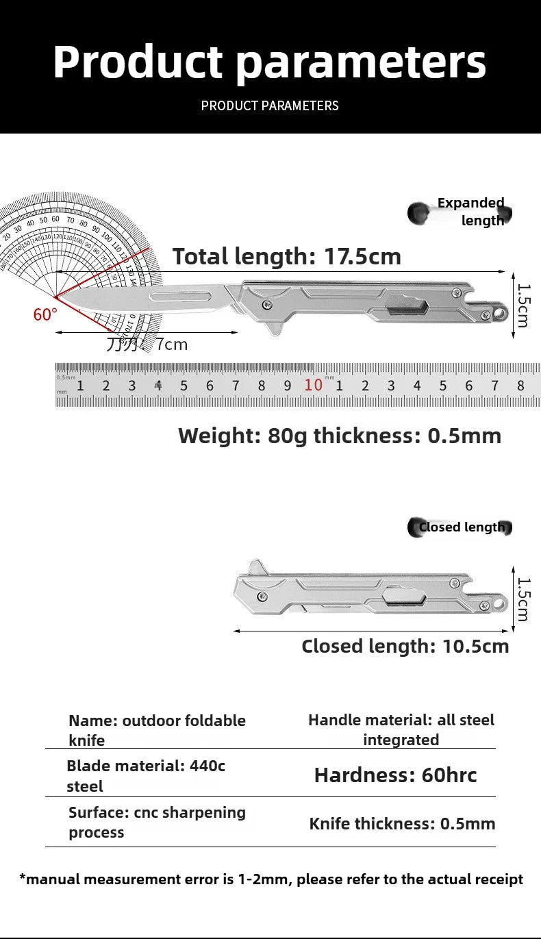 Outdoor Small Tool, All Steel Handle, Manual Knife, Unboxing and Paper Cutting Knife, Titanium Alloy Folding Knife, Cutting Tool