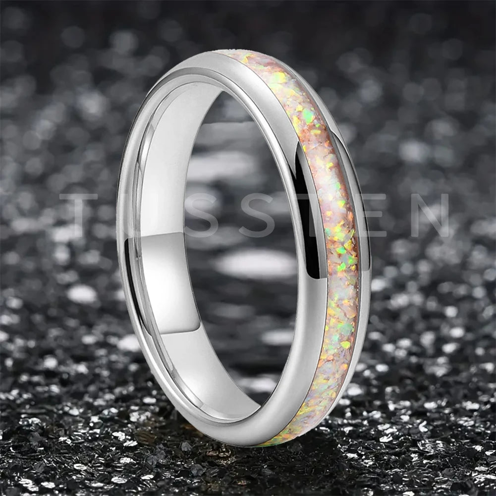 Dropshipping TUSSTEN 4MM Pink Color Opal Ring Nice Women Tungsten Engagement Wedding Band  Trendy Jewelry Comfort Fit