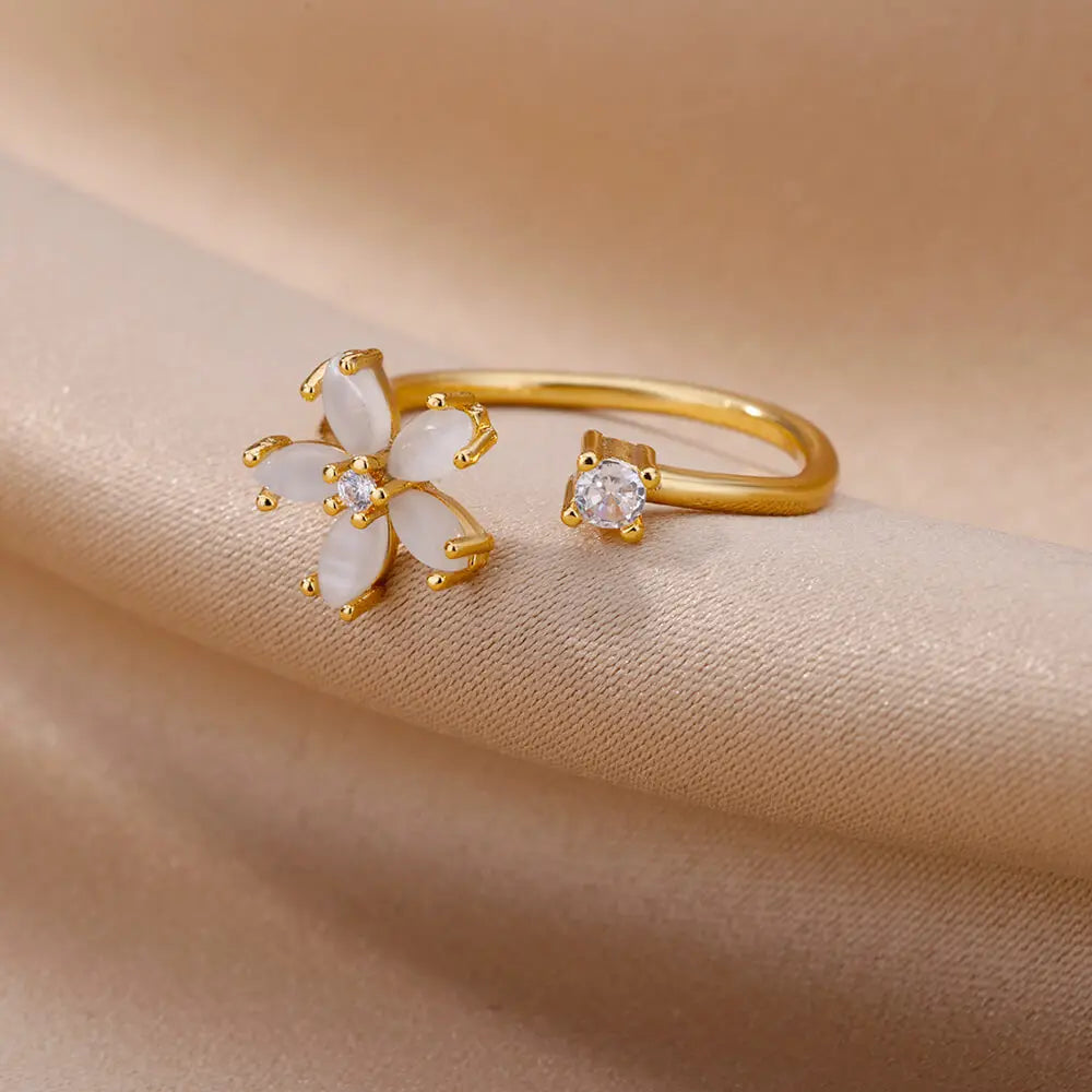 Opal Flower Gold Filled Rings (dainty)