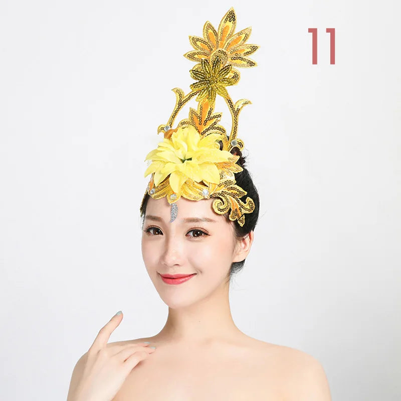 Women Yangko Folk Dance Tiara Dance Classical Dance Head Flower Headdress Opening Dance Show Stage Performance Hair Accessories