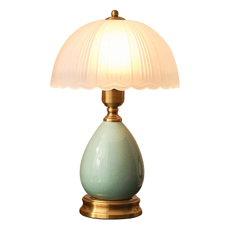European Style Table Lamp Retro Pastoral Style Ceramic Glass Led Lamp Study Bedroom Decoration Stepless Dimming Bedside Lamp