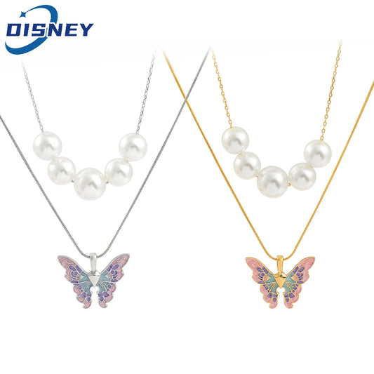 Fairytopia Mermaidia Enamel Butterfly Necklace For Women Thai Pop Imitation Pearl Necklace Multilayer Jewelry