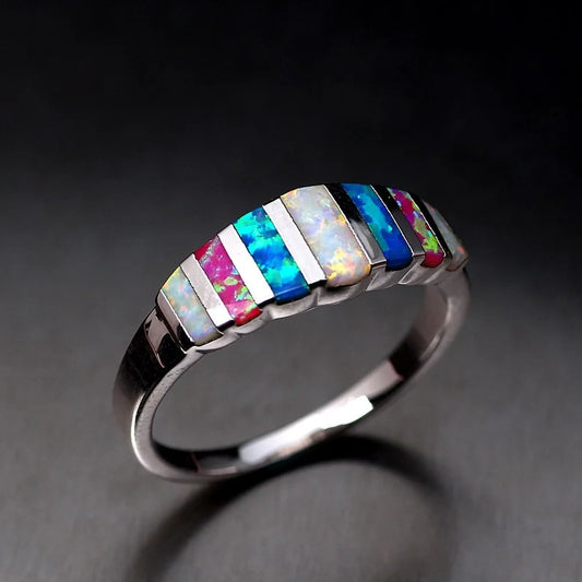 Silver Plated Opal Rings For Women Wedding Jewelry Fashion Gift Ring Size 5-12