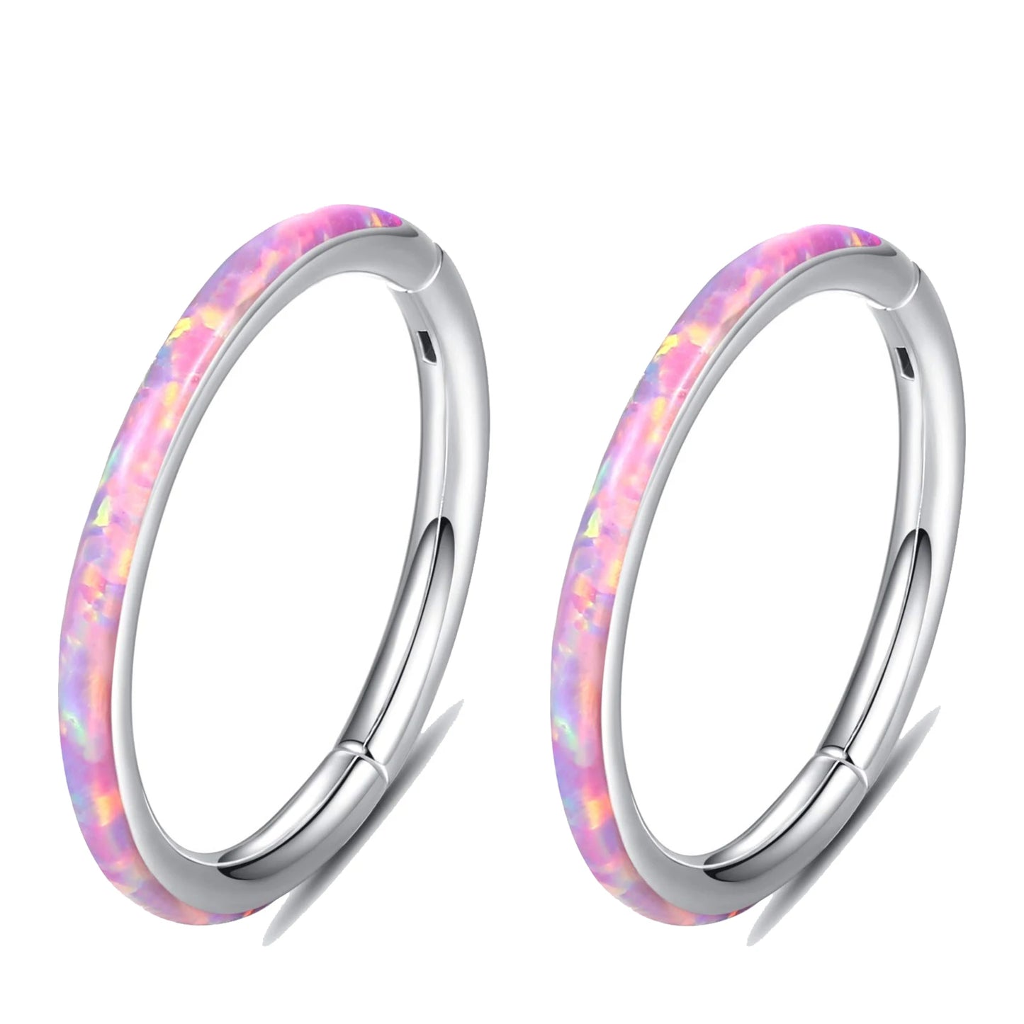 Opal Hinged Nose Ring Hoop Women Septum Hoop Ring Tragus Rook Ring Piercing Jewelry Lip Labret Ring Clicker Cartilage Earrings