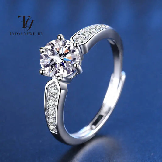 TY 1CT D Color Moissanite Adjustable Fairy Ring 925Sterling Silver Simple Women's Ring Fine Jewelry With Certificate Dating Gift