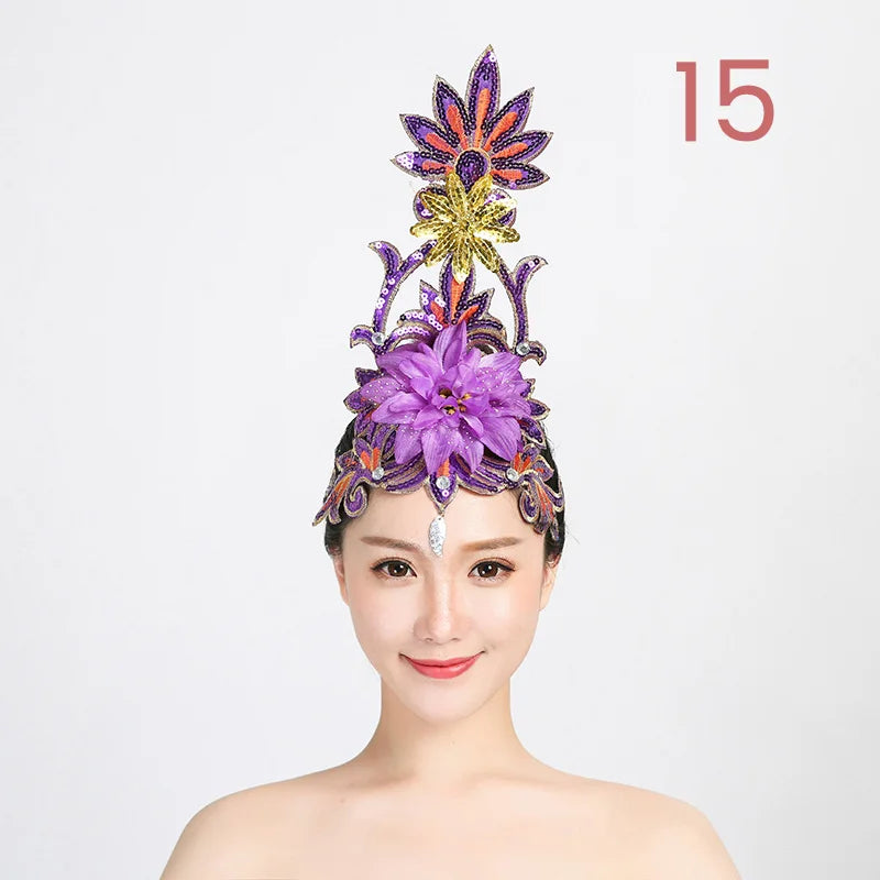 Women Yangko Folk Dance Tiara Dance Classical Dance Head Flower Headdress Opening Dance Show Stage Performance Hair Accessories