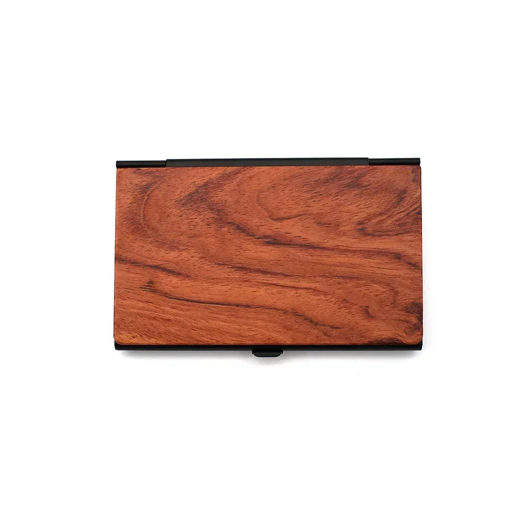 Free Customized Engraving Wood Business Card Holder Pocket Black Walnut Solid Wooden Clip Personalized Cardcase Activities Gifts