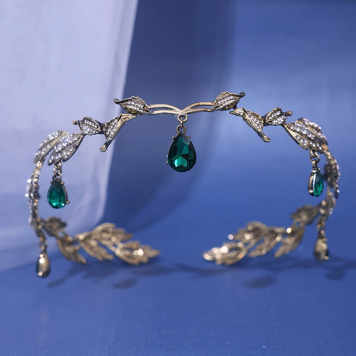 Vintage Fairy Crown Tiaras Crystal Leaves Elf Tiara Bandana Hair Accessories for Women Costume Hair Jewelry