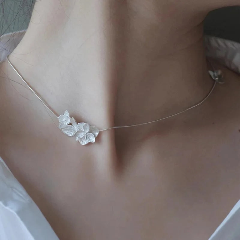 S925 Sterling Silver Necklaces For Women Simple Chain Fashion Minimalist Pendant Necklaces Flower Necklace Birthday Gift