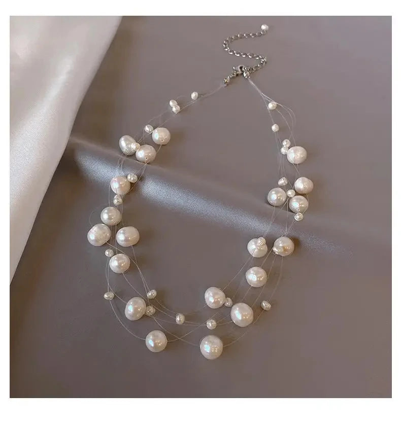 French Style Light Luxury Elegant Niche Design Pearl Multi-layer Pendant Necklace Fashion Women Sweet Jewelry Accessories
