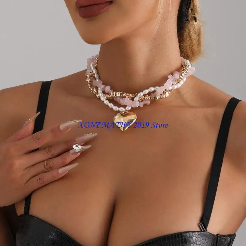 F42F Stylish Beads Necklace Elegant Neck Chain Multilayer Necklace Women Fashion Accessories Suitable for Fashionable Ladies