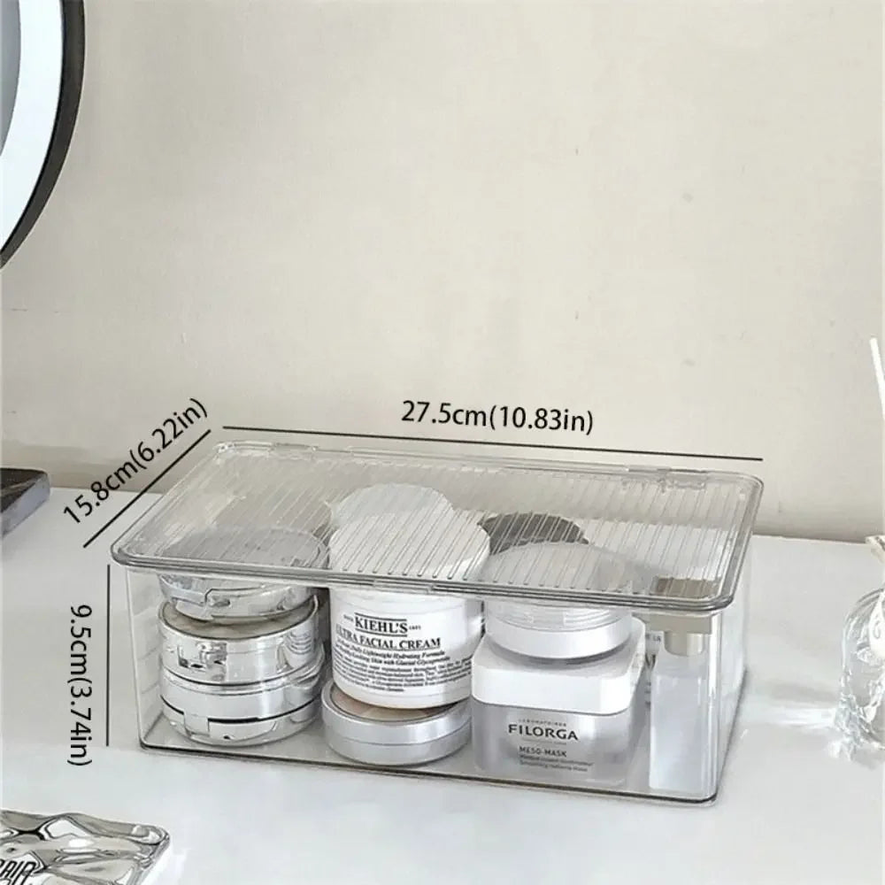 Desktop Storage Box Large Capacity with Lid Cosmetic Organizer Box Transparent Office Supplies Book Document Storage Box