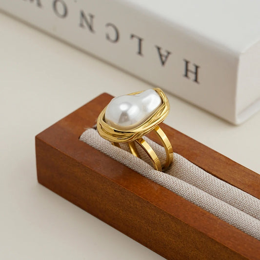 ENFASHION Anillos Mujer Irregular Shape Pearl Open Ring For Women Stainless steel 18K Plated Gold Fashion Jewelry Dating R254507