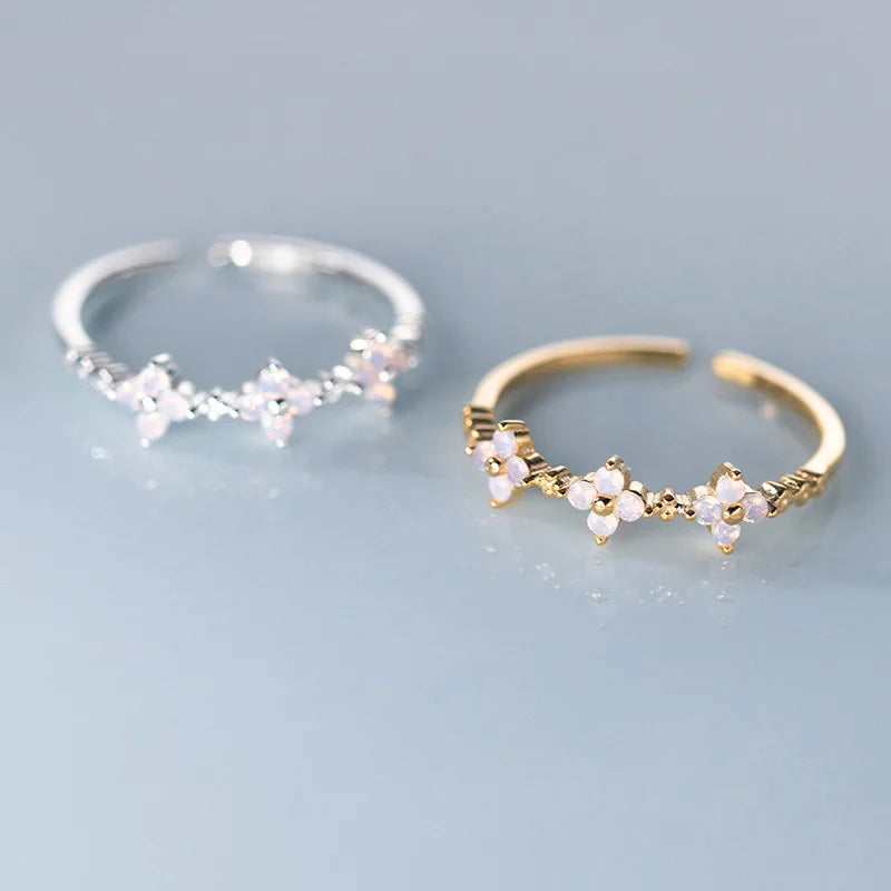 Real Silver and Gold Filled Adjustable Opal Flower Ring