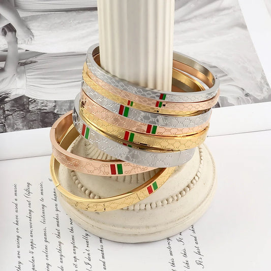 Trendy Bracelet for Women Red and Green Charm Stainless Steel Gold Color Jewelry Lover Bangle Luxury Wedding Female Gift