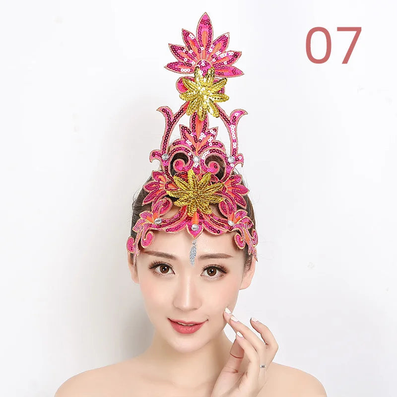 Women Yangko Folk Dance Tiara Dance Classical Dance Head Flower Headdress Opening Dance Show Stage Performance Hair Accessories