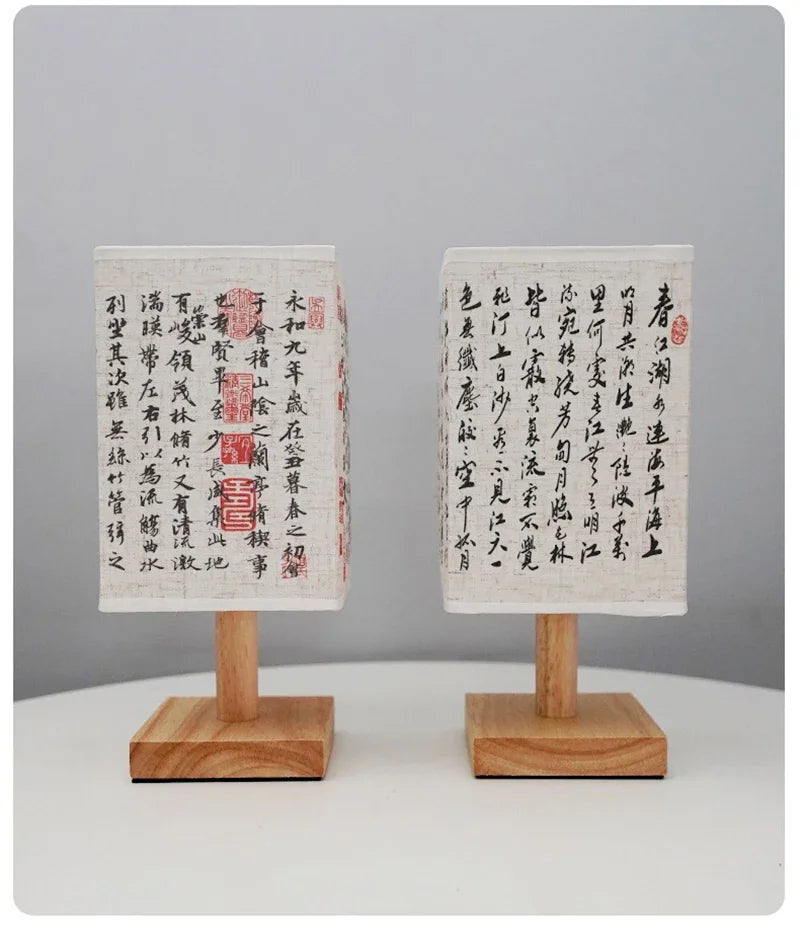 LED Decoration Table Lamps Simple Dimmable Plug Night Light Fabric Lampshade Square Bedroom Chinese Style Bedside Desk Lights