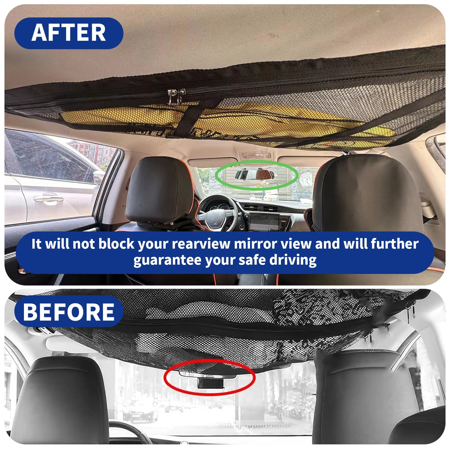 Triangular Ceiling Storage Net Double-Layer Mesh Net Anti-Fall SUV Roof Organizer Adjustable Car Interior Cargo Storage Bag 2024