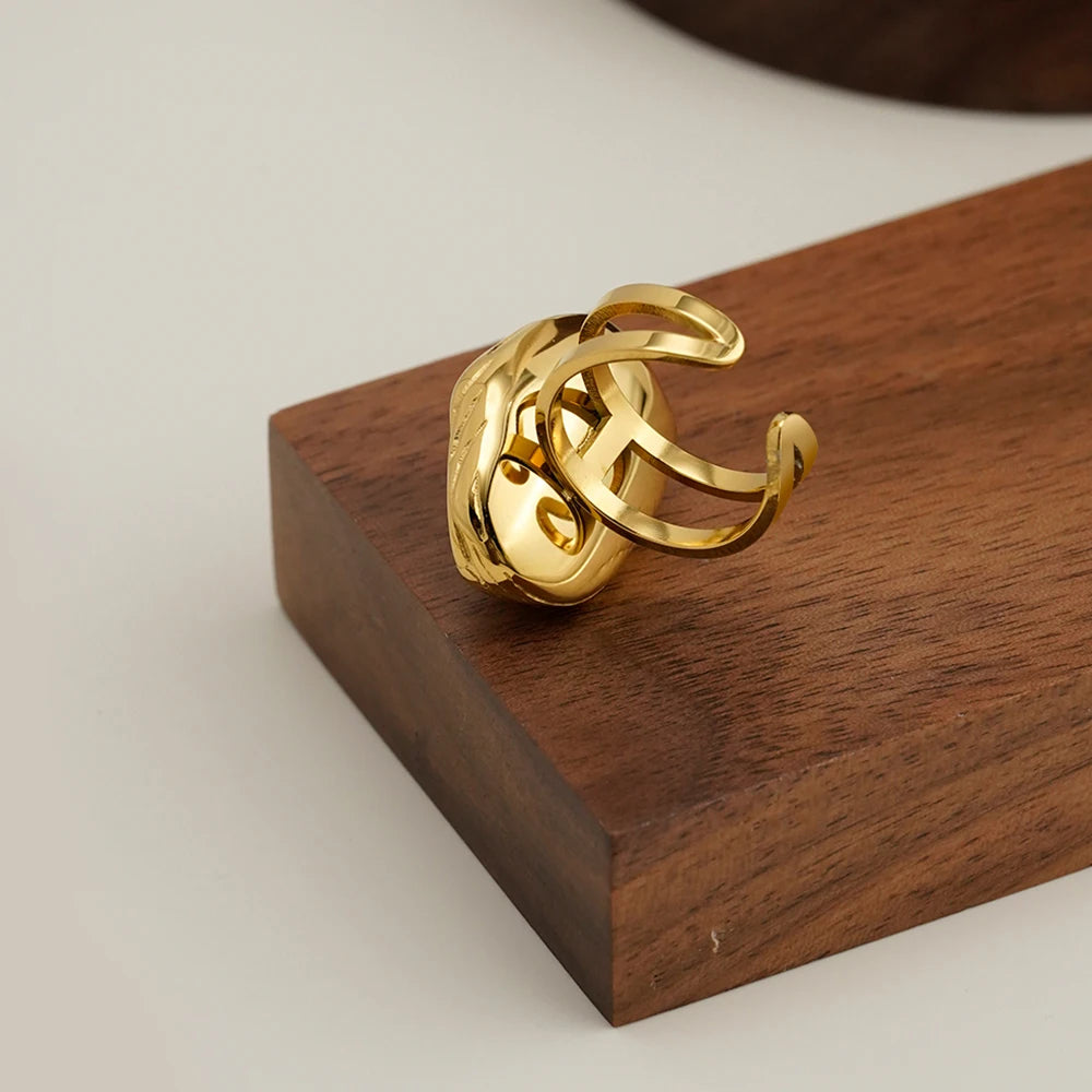 ENFASHION Anillos Mujer Irregular Shape Pearl Open Ring For Women Stainless steel 18K Plated Gold Fashion Jewelry Dating R254507